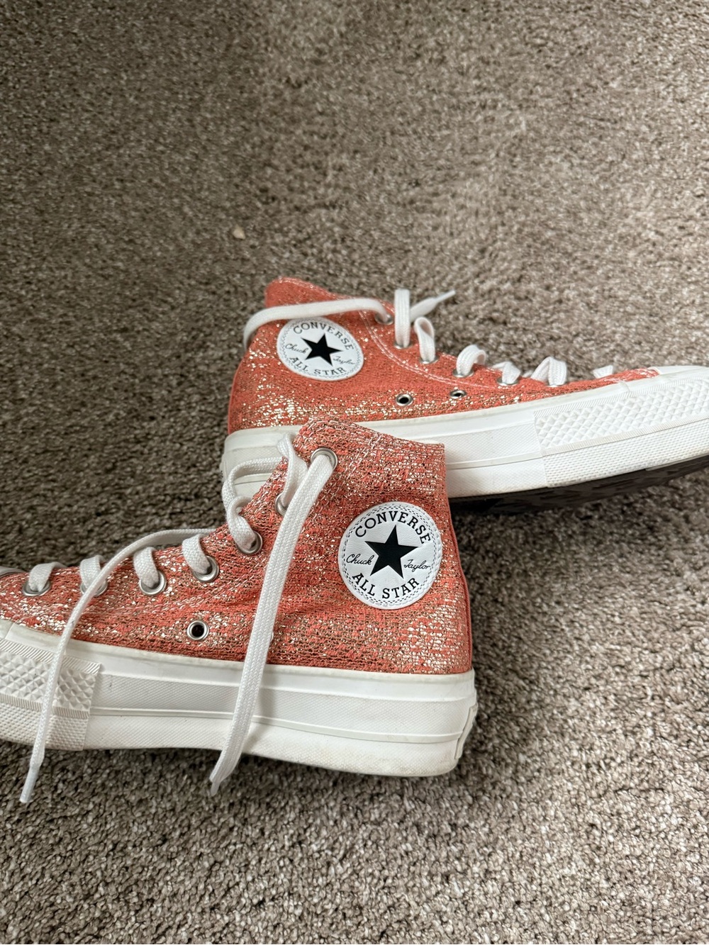 Converse All Star High-Top Sneakers in Glitter Coral